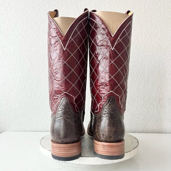 Rod Patrick Mens Cowboy Boots 14.5A Brown Mocha Bison Leather Western Square Toe - Picture 3 of 11